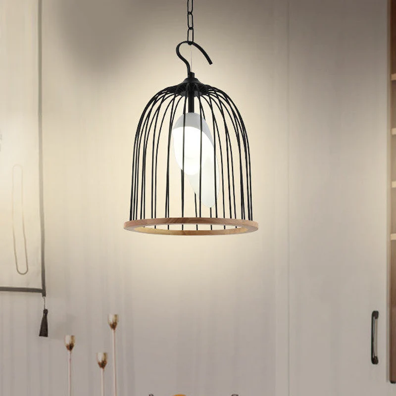 Zwarte vogelkooi hanglamp moderne 1 kop metalen plafond hanglamp voor woonkamer Clearhalo
