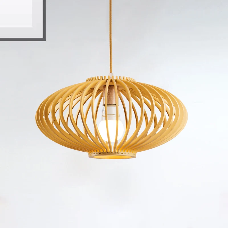Zwart/gele lasergesneden hanglamp eigentijds 1 kop houten plafondhanglamp voor restaurant Clearhalo