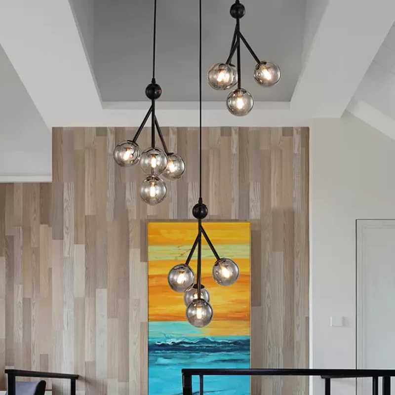 Zwart/Goud 12 Lampen Multi Licht Hanger Modern Helder/Amber/Rook Grijs Glazen Bol LED Hanglamp Armatuur Clearhalo