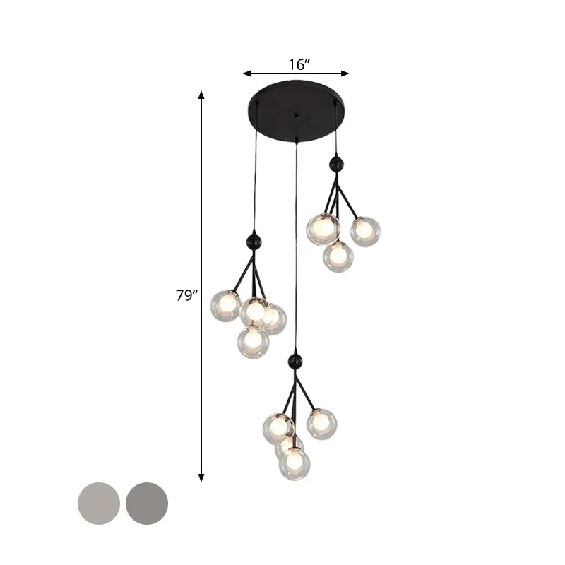 Zwart/Goud 12 Lampen Multi Licht Hanger Modern Helder/Amber/Rook Grijs Glazen Bol LED Hanglamp Armatuur Clearhalo