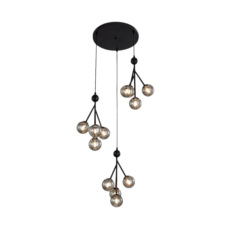 Zwart/Goud 12 Lampen Multi Licht Hanger Modern Helder/Amber/Rook Grijs Glazen Bol LED Hanglamp Armatuur Clearhalo