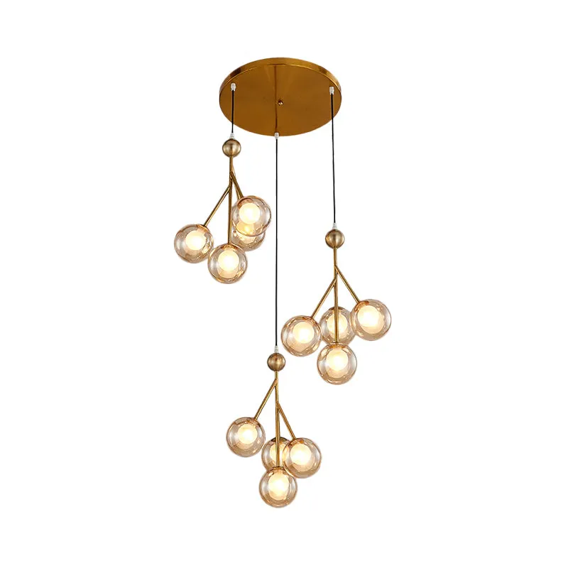 Zwart/Goud 12 Lampen Multi Licht Hanger Modern Helder/Amber/Rook Grijs Glazen Bol LED Hanglamp Armatuur Clearhalo