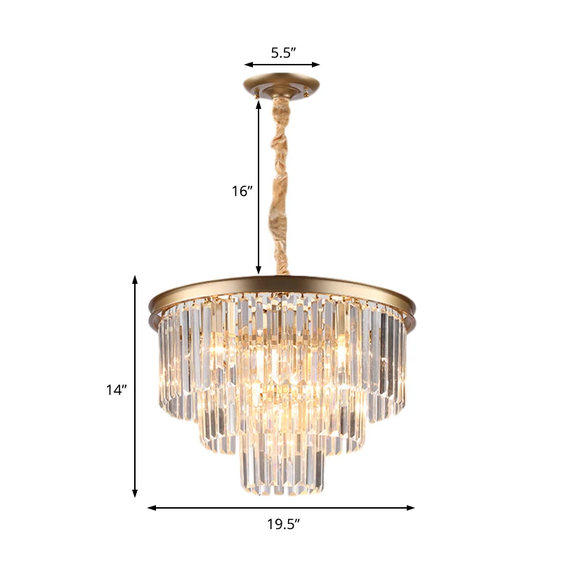 Zwart/goud verstelbare taps toelopende kroonluchterlamp minimalistische 6/9/15-lichts kristallen hanglamp, 19,5"/23,5"/31,...