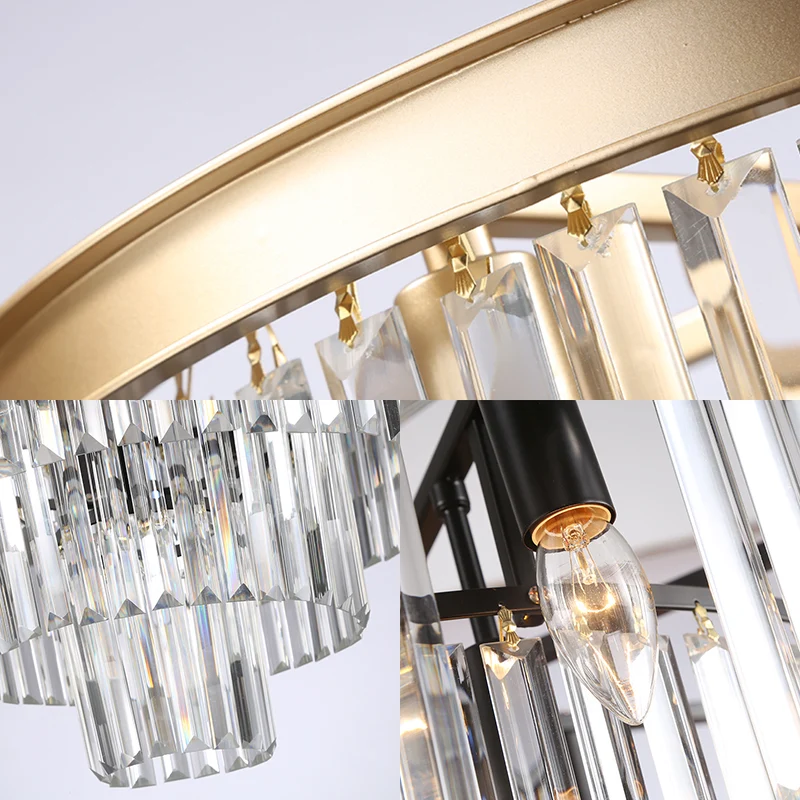 Zwart/goud verstelbare taps toelopende kroonluchterlamp minimalistische 6/9/15-lichts kristallen hanglamp, 19,5"/23,5"/31,...