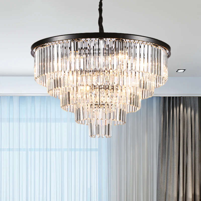 Zwart/goud verstelbare taps toelopende kroonluchterlamp minimalistische 6/9/15-lichts kristallen hanglamp, 19,5"/23,5"/31,...