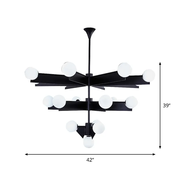 Zwart/Gouden Afwerking Tiers Kroonluchter Verlichting Moderne 10/18 Lichten Metalen Hanglamp met Matglazen Bolkap Clearhalo