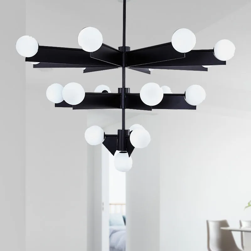 Zwart/Gouden Afwerking Tiers Kroonluchter Verlichting Moderne 10/18 Lichten Metalen Hanglamp met Matglazen Bolkap Clearhalo