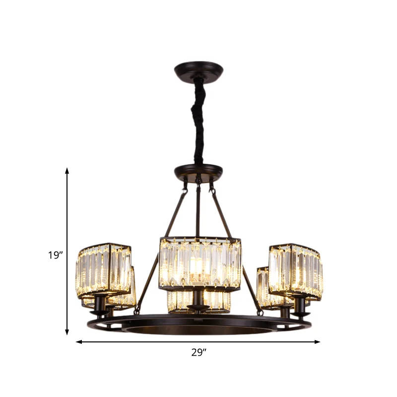 Zwart/Gouden Cirkel Plafondkroonluchter Modernisme Kristal 4/6 Lichten Hanglamp voor Slaapkamer Clearhalo