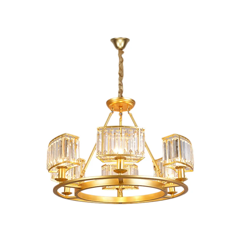 Zwart/Gouden Cirkel Plafondkroonluchter Modernisme Kristal 4/6 Lichten Hanglamp voor Slaapkamer Clearhalo