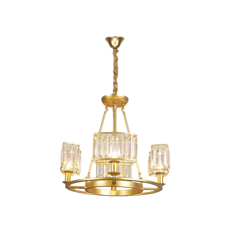 Zwart/Gouden Cirkel Plafondkroonluchter Modernisme Kristal 4/6 Lichten Hanglamp voor Slaapkamer Clearhalo