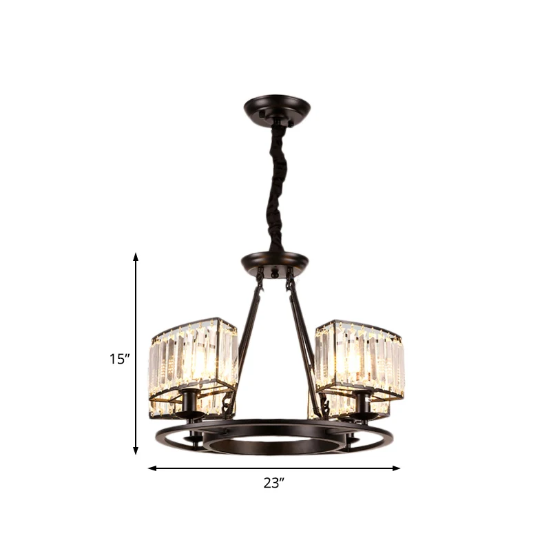 Zwart/Gouden Cirkel Plafondkroonluchter Modernisme Kristal 4/6 Lichten Hanglamp voor Slaapkamer Clearhalo
