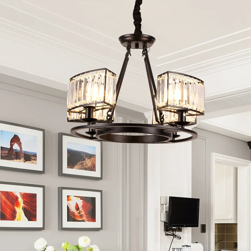 Zwart/Gouden Cirkel Plafondkroonluchter Modernisme Kristal 4/6 Lichten Hanglamp voor Slaapkamer Clearhalo