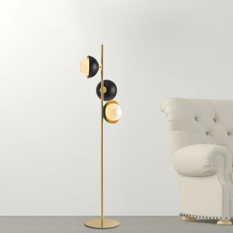 Zwart-gouden halfronde staande lichtmodernistische LED-metalen vloerlamp voor slaapkamer Clearhalo