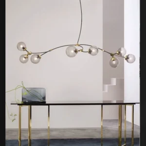 Zwart-gouden moleculaire ophangverlichting Minimalistische metalen eilandlamp met bolvormige glazen kap Clearhalo