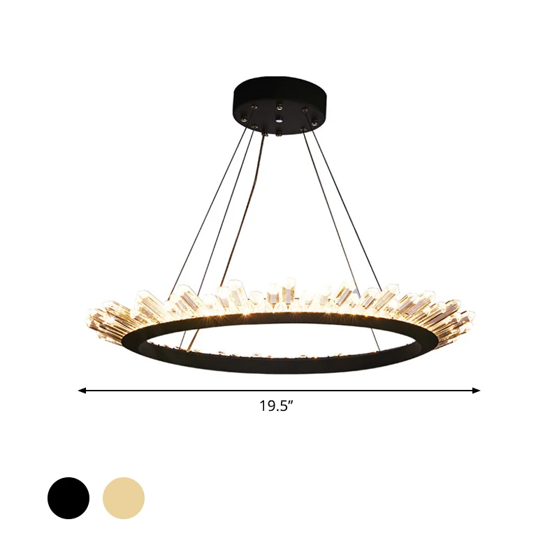 Zwart/Gouden Ring Hangende Kroonluchter Moderne Kristallen Accent LED Hanglamp Wit/Warm Licht voor Woonkamer, 19,5"/23,5"...