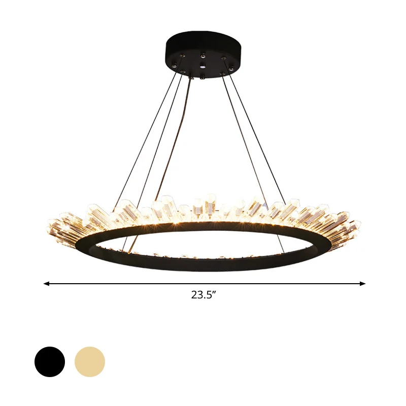 Zwart/Gouden Ring Hangende Kroonluchter Moderne Kristallen Accent LED Hanglamp Wit/Warm Licht voor Woonkamer, 19,5"/23,5"...