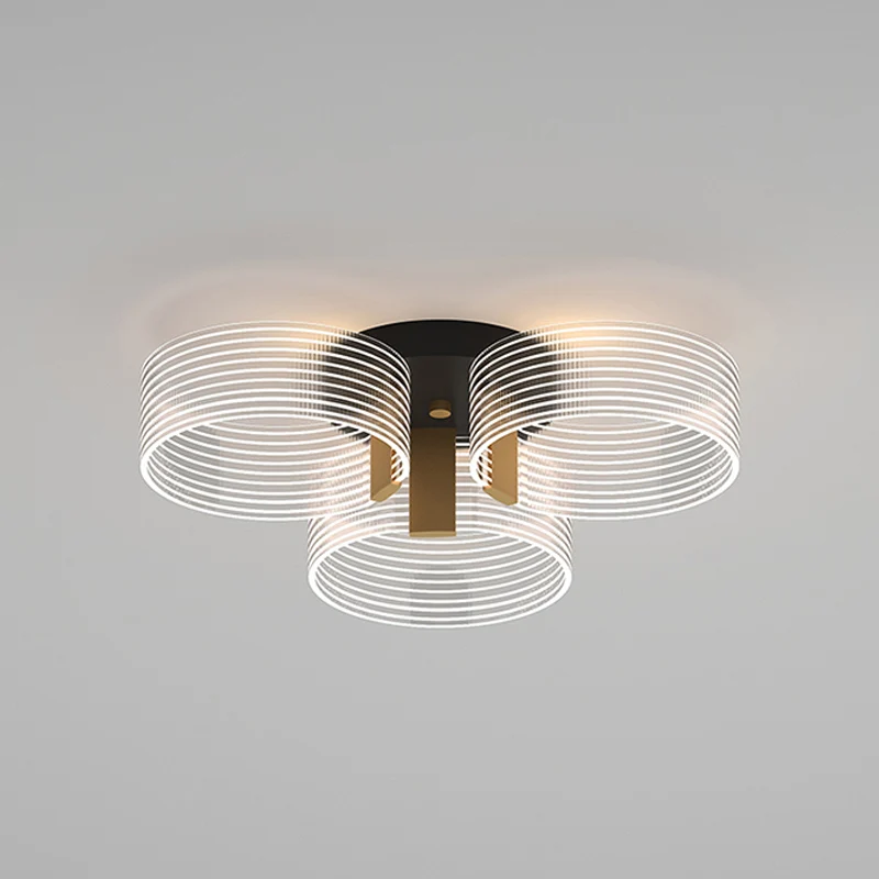 Zwart-gouden ronde semi-inbouw eenvoudige 2/3/5-lichts acryl plafondmontage lichtarmatuur voor salon Clearhalo