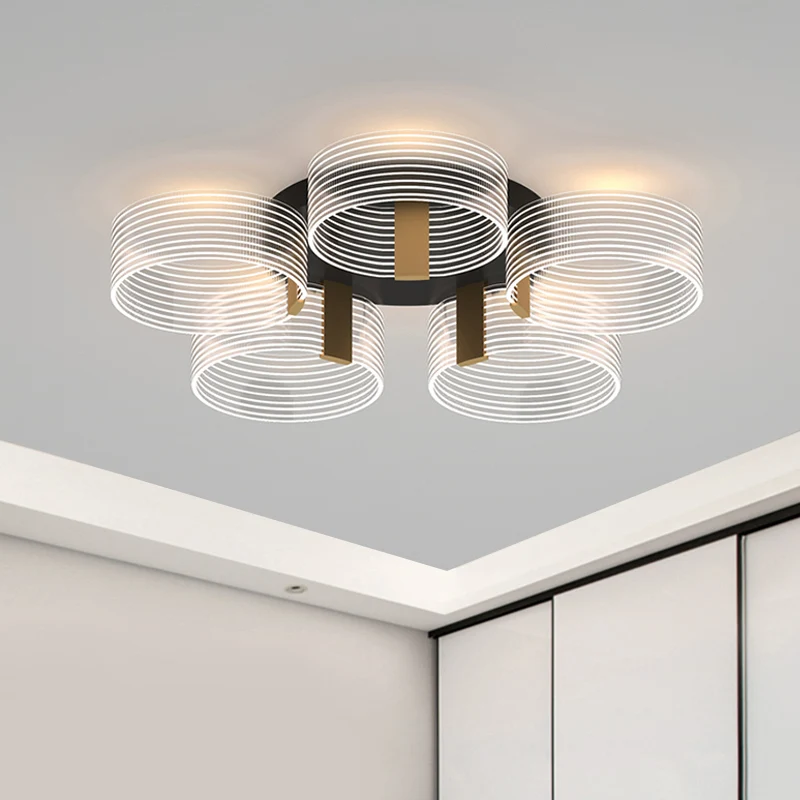 Zwart-gouden ronde semi-inbouw eenvoudige 2/3/5-lichts acryl plafondmontage lichtarmatuur voor salon Clearhalo
