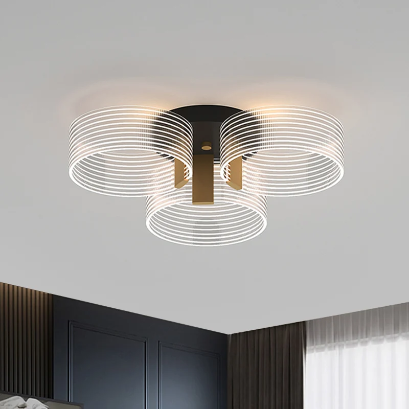 Zwart-gouden ronde semi-inbouw eenvoudige 2/3/5-lichts acryl plafondmontage lichtarmatuur voor salon Clearhalo