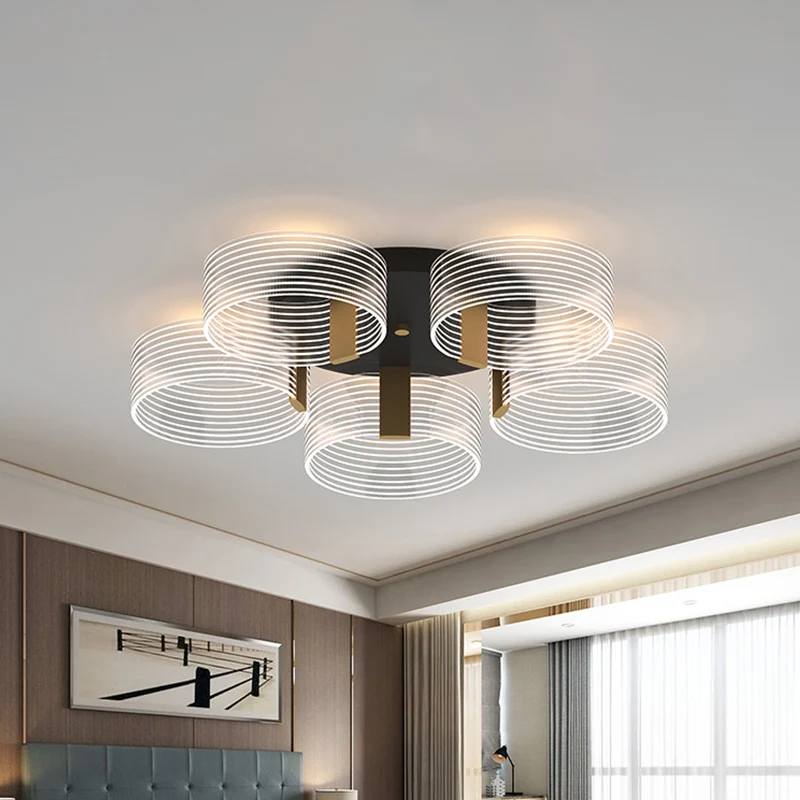 Zwart-gouden ronde semi-inbouw eenvoudige 2/3/5-lichts acryl plafondmontage lichtarmatuur voor salon Clearhalo
