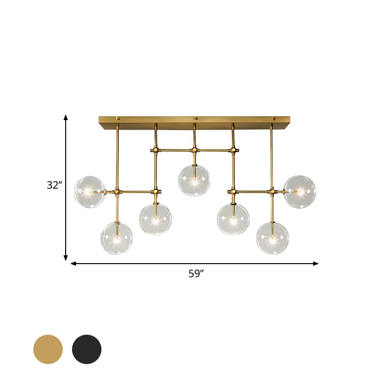 Zwart/Gouden Sphere Island Lighting Nordic Helder Glas 7 Lampen Hanglampenset voor Woonkamer Clearhalo
