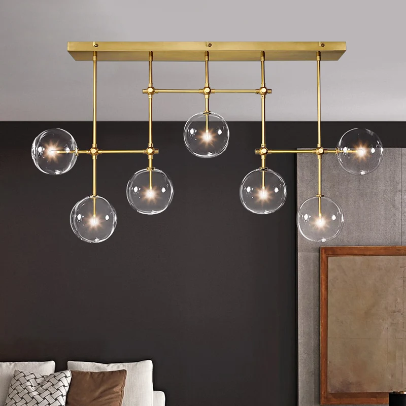 Zwart/Gouden Sphere Island Lighting Nordic Helder Glas 7 Lampen Hanglampenset voor Woonkamer Clearhalo