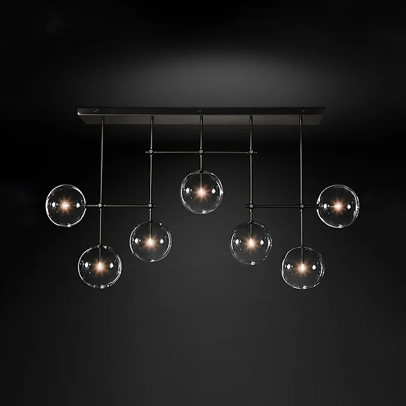 Zwart/Gouden Sphere Island Lighting Nordic Helder Glas 7 Lampen Hanglampenset voor Woonkamer Clearhalo