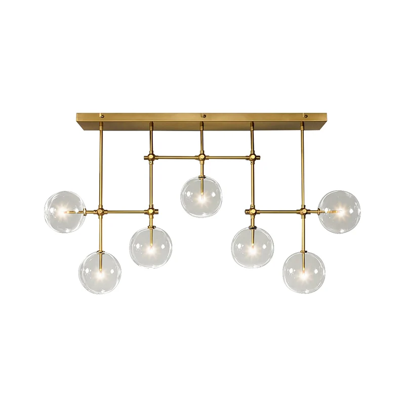 Zwart/Gouden Sphere Island Lighting Nordic Helder Glas 7 Lampen Hanglampenset voor Woonkamer Clearhalo