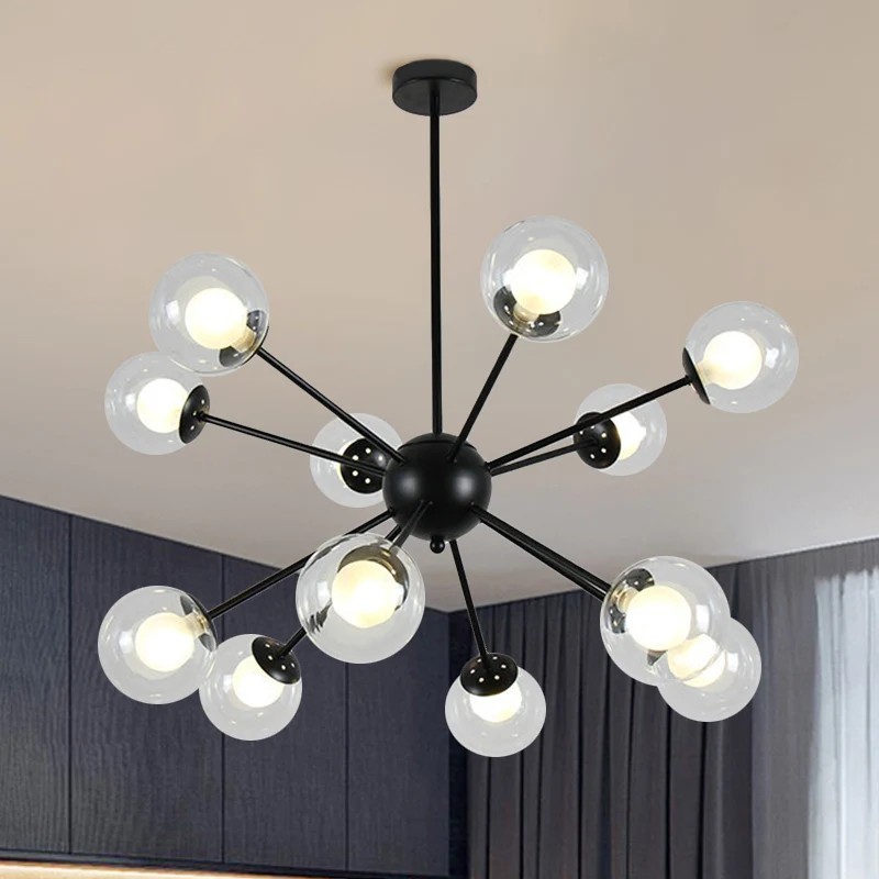 Zwart/Gouden Spoetnik Hanglamp 12/18-kops Moderne Glazen Kap Plafondlamp Clearhalo