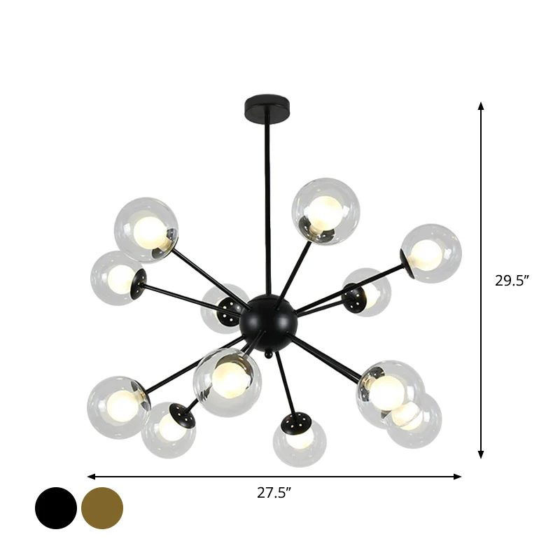 Zwart/Gouden Spoetnik Hanglamp 12/18-kops Moderne Glazen Kap Plafondlamp Clearhalo
