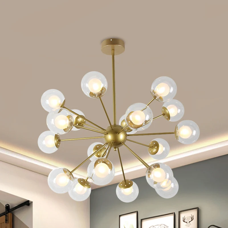 Zwart/Gouden Spoetnik Hanglamp 12/18-kops Moderne Glazen Kap Plafondlamp Clearhalo