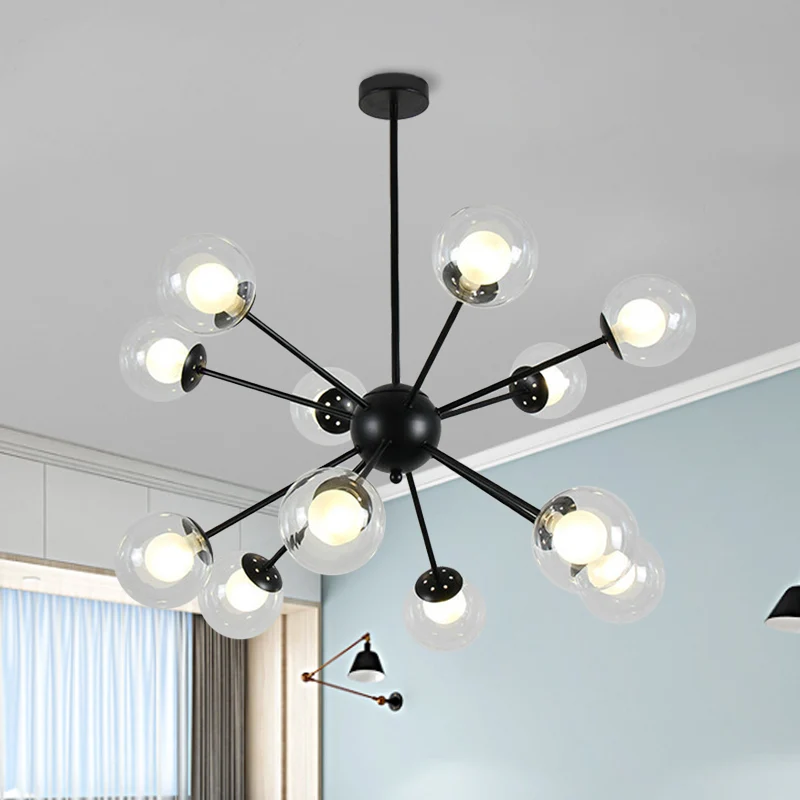 Zwart/Gouden Spoetnik Hanglamp 12/18-kops Moderne Glazen Kap Plafondlamp Clearhalo
