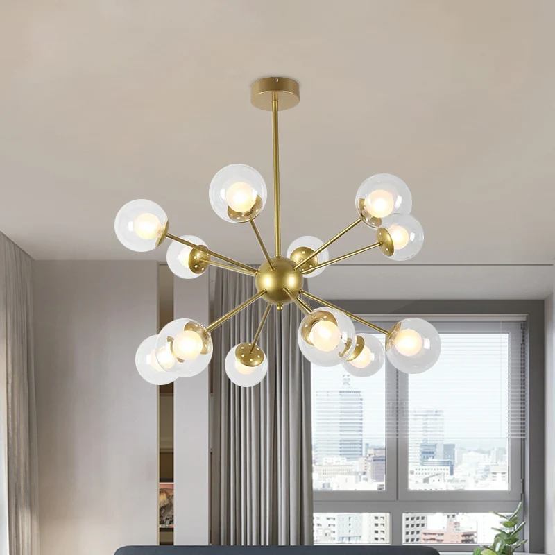 Zwart/Gouden Spoetnik Hanglamp 12/18-kops Moderne Glazen Kap Plafondlamp Clearhalo