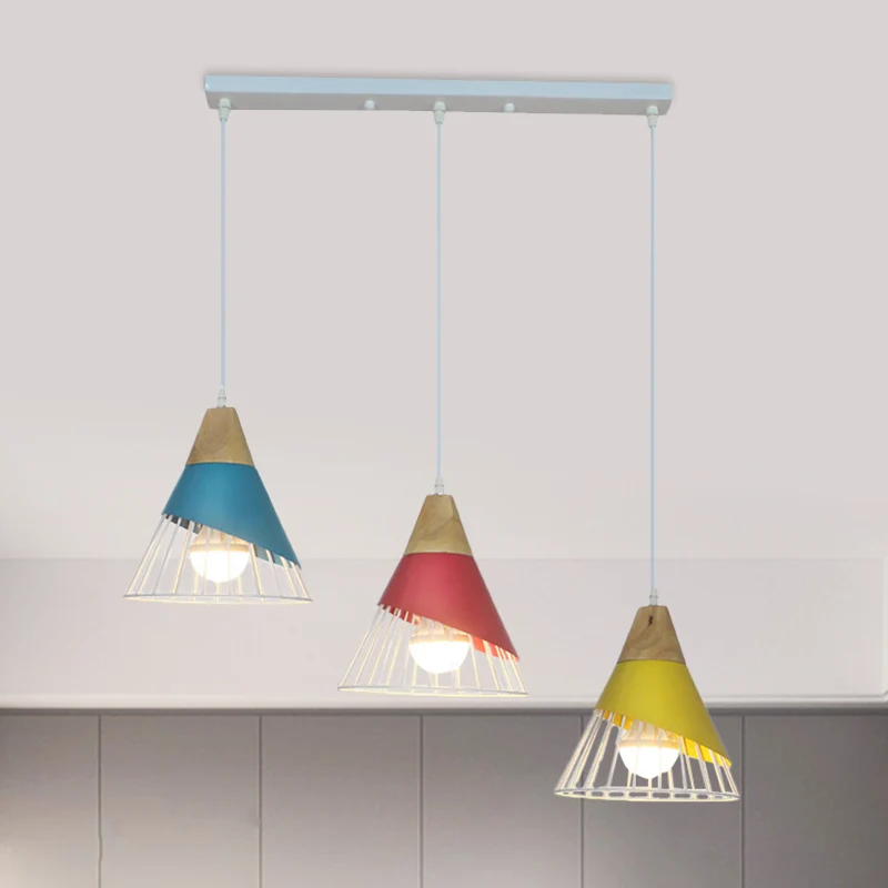 Zwart/Groene Kegel Hanglamp Industrieel Metaal 3 Hoofden Woonkamer Hangend Plafondlamp met Draadframe en Lineaire/Ronde Lu...