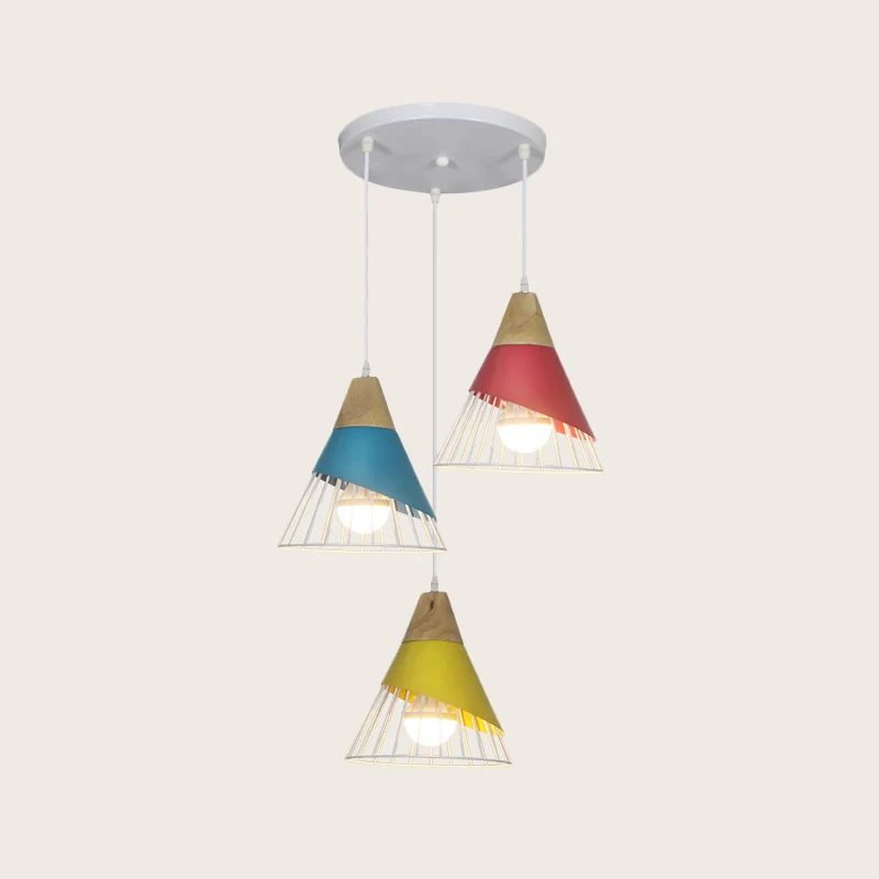 Zwart/Groene Kegel Hanglamp Industrieel Metaal 3 Hoofden Woonkamer Hangend Plafondlamp met Draadframe en Lineaire/Ronde Lu...