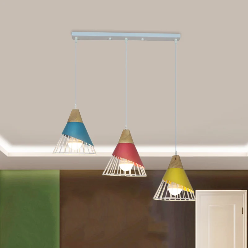 Zwart/Groene Kegel Hanglamp Industrieel Metaal 3 Hoofden Woonkamer Hangend Plafondlamp met Draadframe en Lineaire/Ronde Lu...
