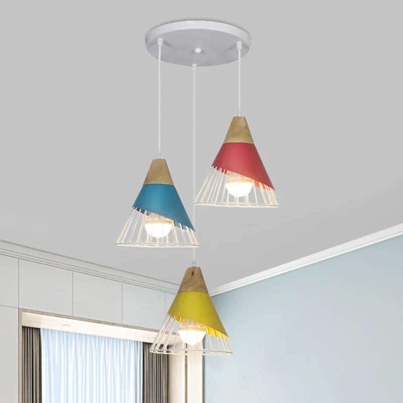Zwart/Groene Kegel Hanglamp Industrieel Metaal 3 Hoofden Woonkamer Hangend Plafondlamp met Draadframe en Lineaire/Ronde Lu...