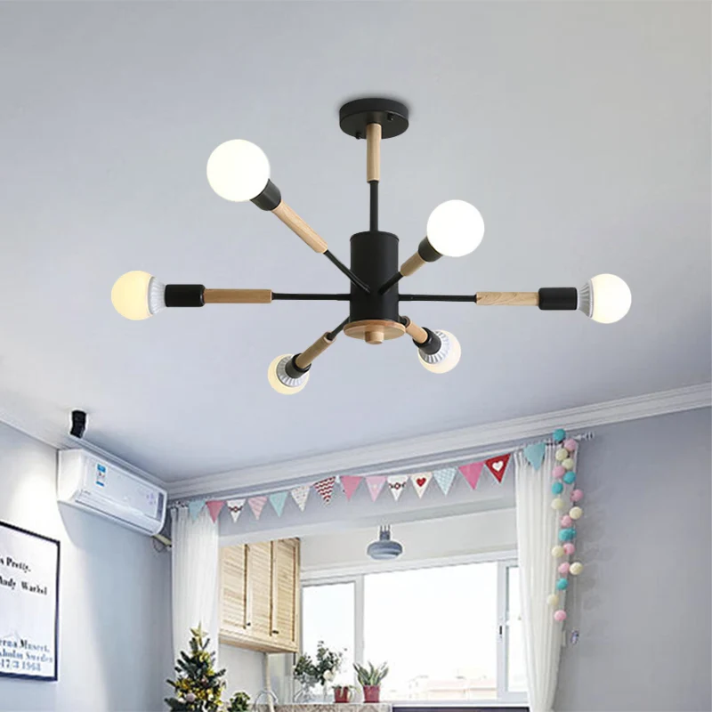 Zwart/groen/grijs/wit Sky Bang hanglamp houten kroonluchter Scandinavische stijl voor woonkamerfoyer Clearhalo