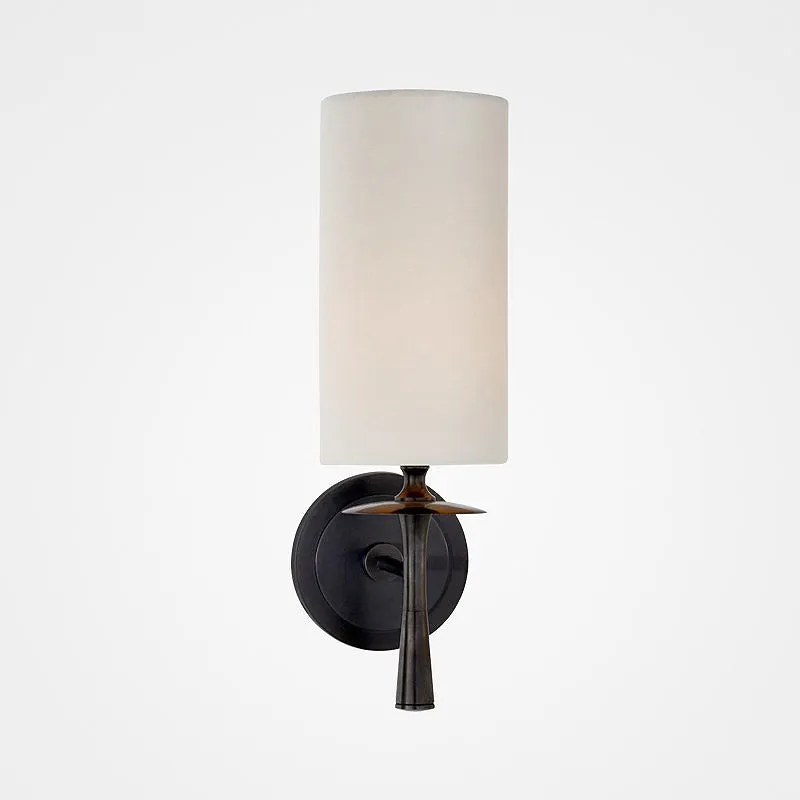 Zwart/messing 1-kops wandmontage licht, traditionele stoffen cilinderschaduw schanslamp voor woonkamer Clearhalo