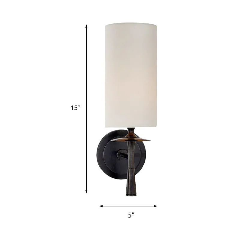 Zwart/messing 1-kops wandmontage licht, traditionele stoffen cilinderschaduw schanslamp voor woonkamer Clearhalo