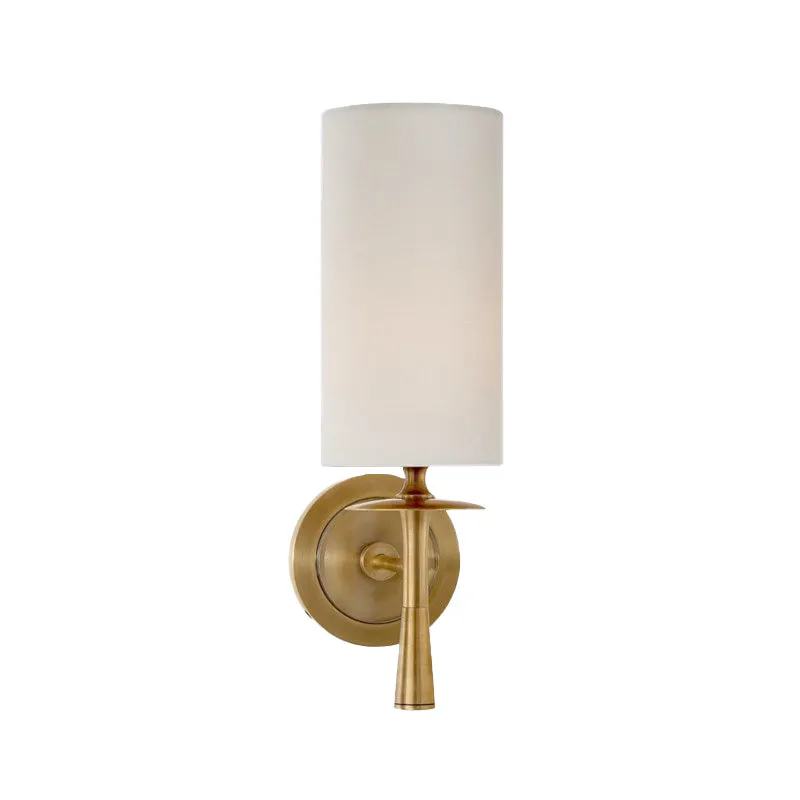 Zwart/messing 1-kops wandmontage licht, traditionele stoffen cilinderschaduw schanslamp voor woonkamer Clearhalo