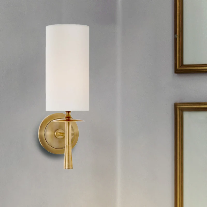 Zwart/messing 1-kops wandmontage licht, traditionele stoffen cilinderschaduw schanslamp voor woonkamer Clearhalo