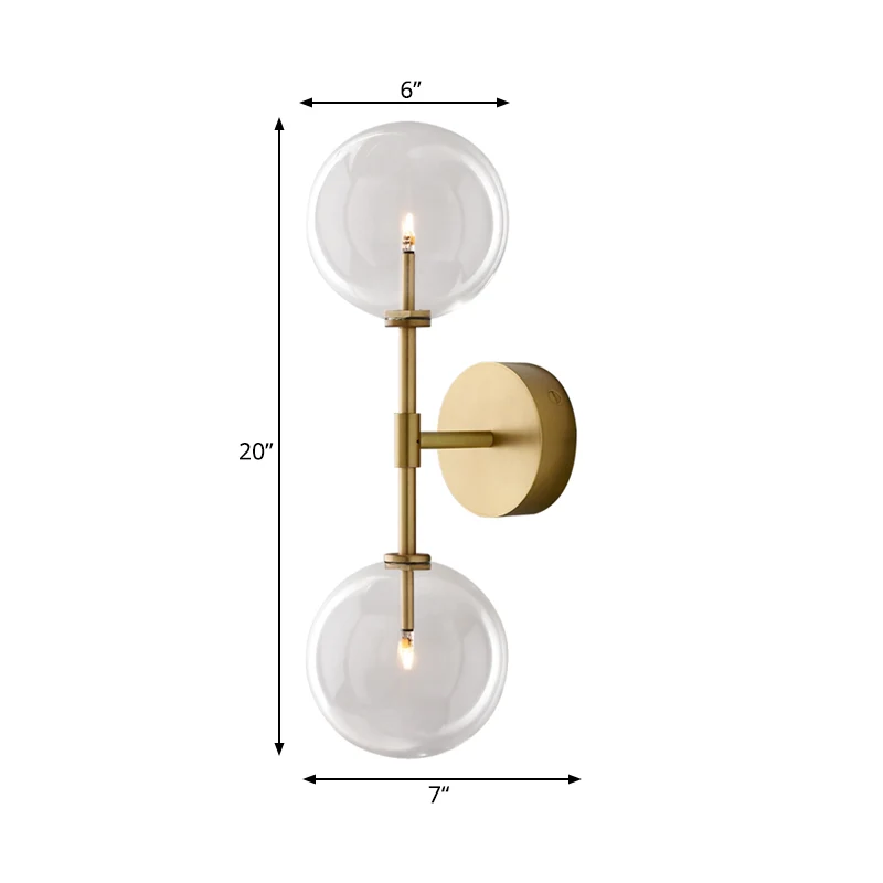 Zwart/messing afwerking hendel wandlamp vintage metallic 2 lampen schanslamp met helder/rookgrijze glazen kap Clearhalo