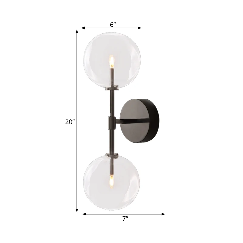 Zwart/messing afwerking hendel wandlamp vintage metallic 2 lampen schanslamp met helder/rookgrijze glazen kap Clearhalo