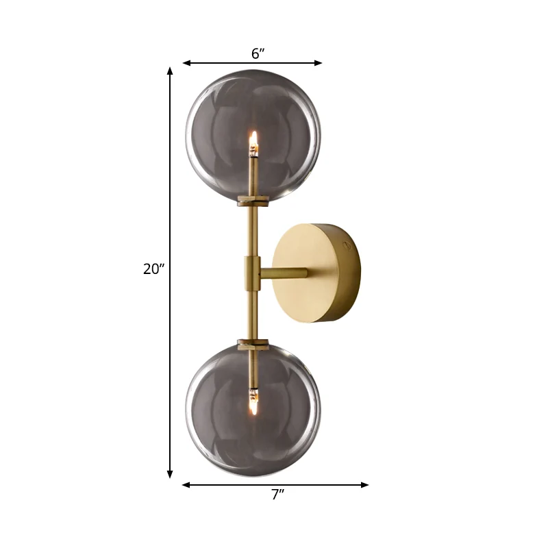 Zwart/messing afwerking hendel wandlamp vintage metallic 2 lampen schanslamp met helder/rookgrijze glazen kap Clearhalo