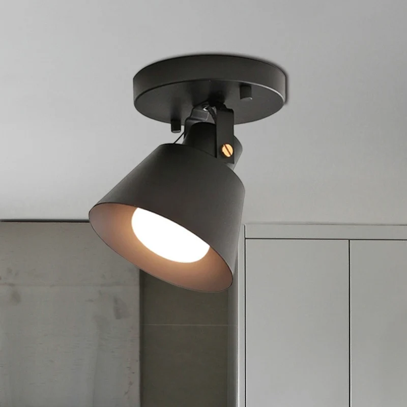 Zwart/Wit 1-kops semi-inbouw plafondlamp Loft Stijlvolle metalen conische kap Draaibare plafondlamp Clearhalo