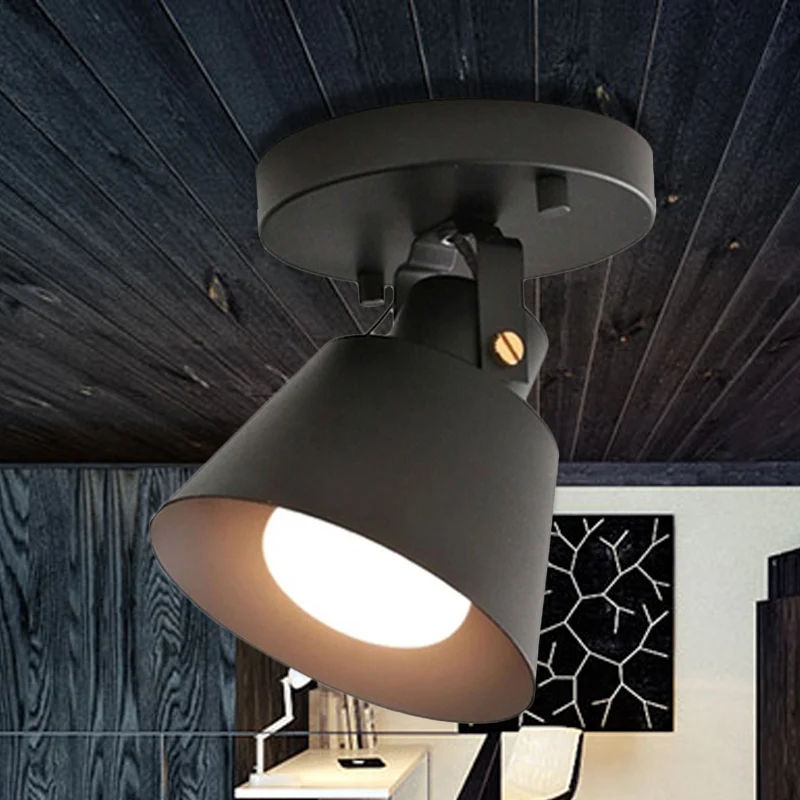 Zwart/Wit 1-kops semi-inbouw plafondlamp Loft Stijlvolle metalen conische kap Draaibare plafondlamp Clearhalo
