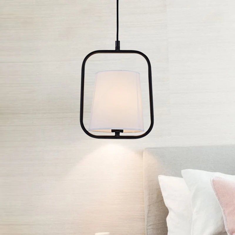 Zwart/wit 1-lichts hanglamp, klassieke stoffen hemellantaarn, hanglamp voor slaapkamer Clearhalo