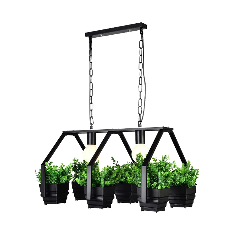 Zwart/wit 2-lichts eilandplafondlamp Retro metalen potplantenlamp voor restaurant Clearhalo