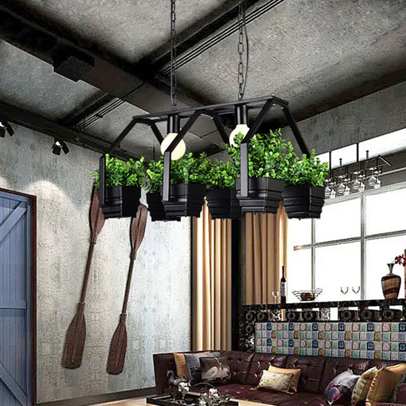 Zwart/wit 2-lichts eilandplafondlamp Retro metalen potplantenlamp voor restaurant Clearhalo